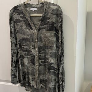 Tempo Paris Olive and Charcoal Camo Button-Up Shirt